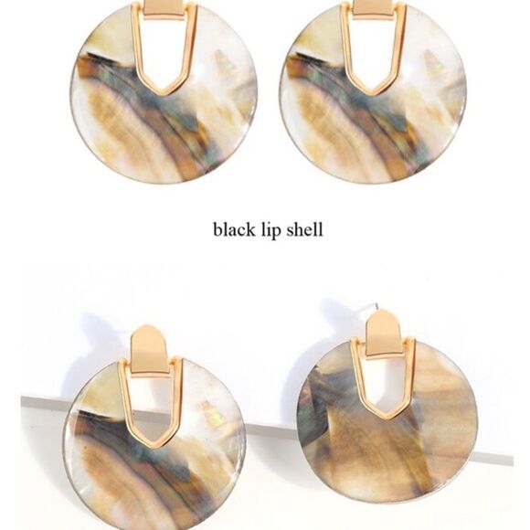 Shell Gold Open Circle Acetate Drop Earrings NWT - Picture 5 of 8